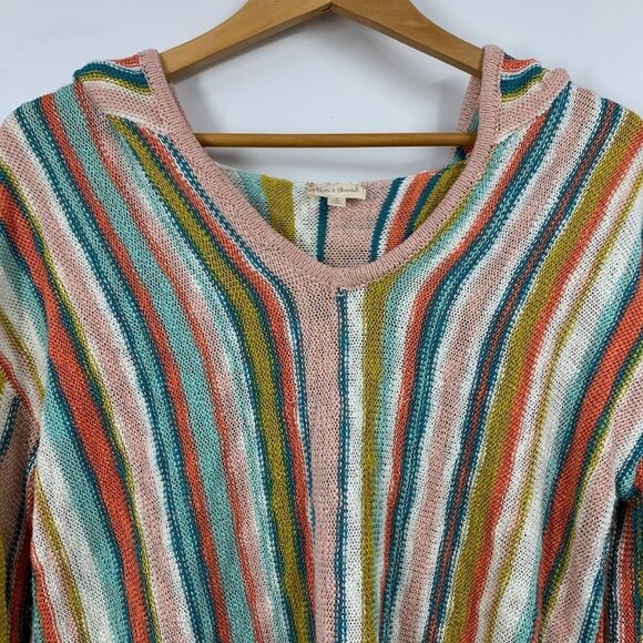 Hem & Thread Women's Rainbow Pastel Knit Long Sleeve Pullover Hoodie Size S - Picture 4 of 12